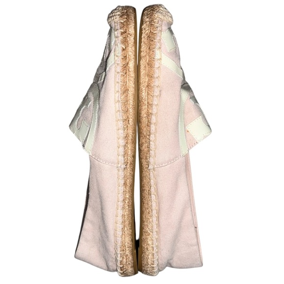 Tory Burch Pale Pink Canvas White Patent Leather Espadrilles Jute Sole Size 11 - Picture 6 of 8